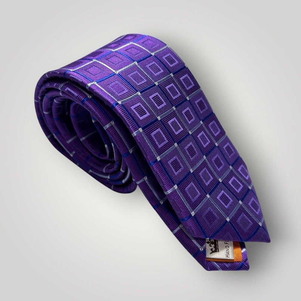 PETER MILLAR TIE Mens Silk Necktie Tie Blue Purple Gray Geometric Woven